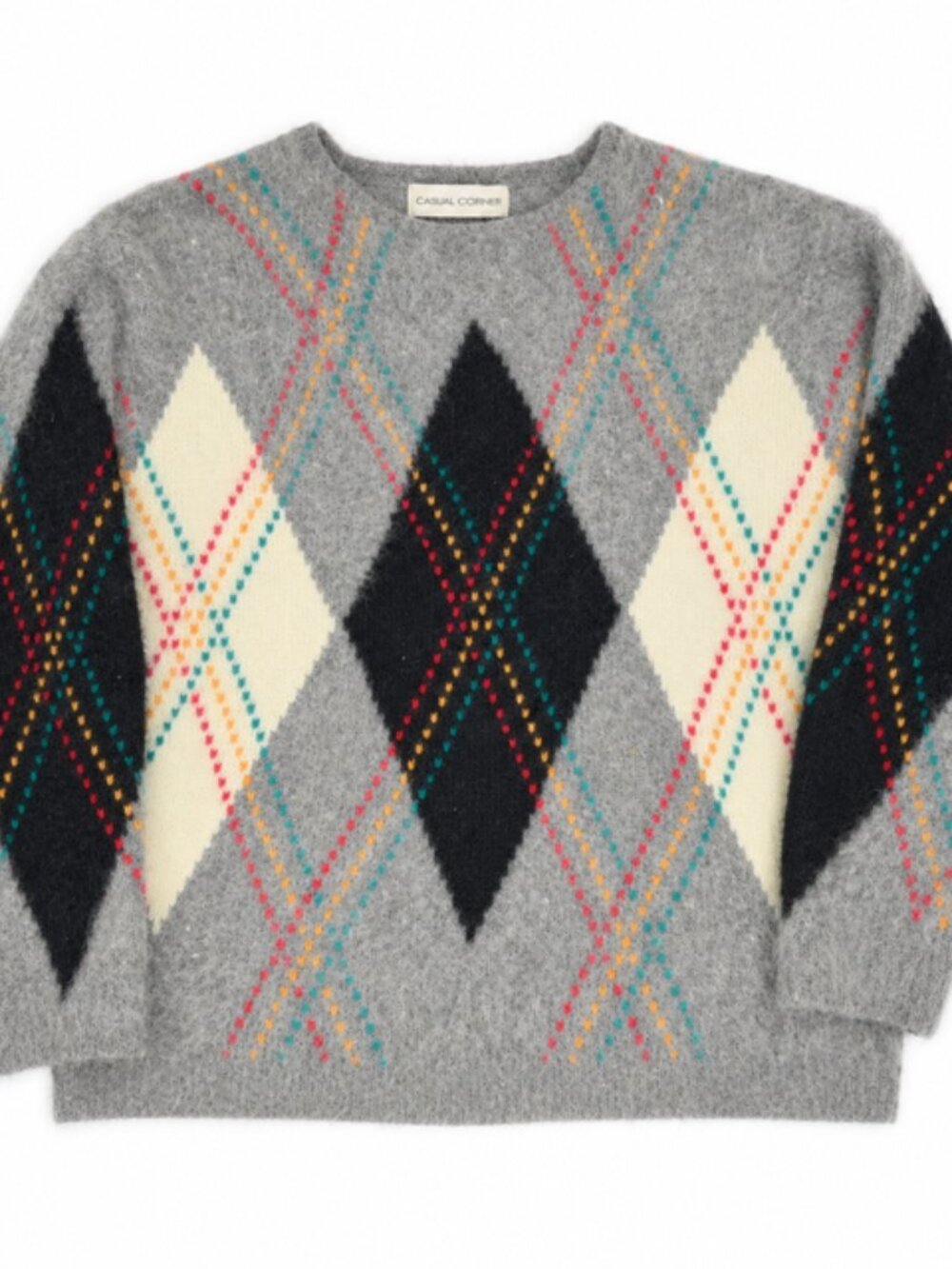 Vintage 80's Casual Corner Angora Lambswool Argyle Sweater Size M Made Hong Kong - Picture 2 of 6